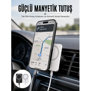 Kablosuz Şarj Aleti Magsafe Araç Içi Manyetik Şarj 15w İos Uyumlu Yeni Nesil