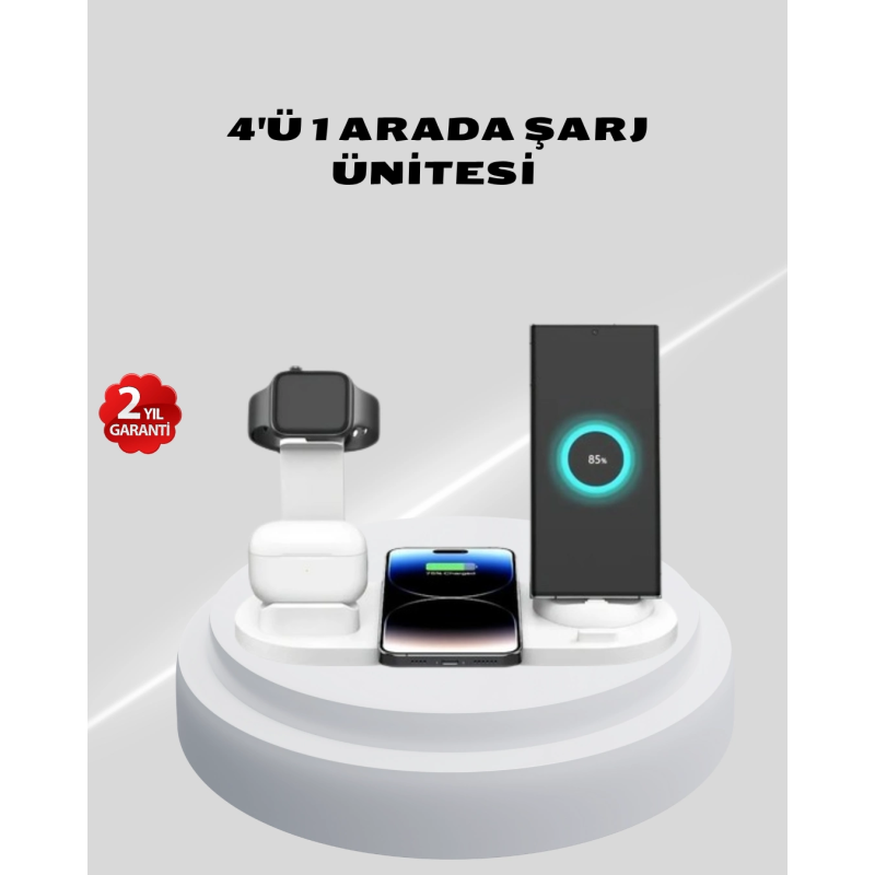 Kablosuz Şarj İstasyonu 4’ü 1 Arada İphone Watch Ve Airpods Uyumlu Kablosuz Şarj İstasyonu 4’ü 1 Arada İphone Watch Ve Airpods Uyumlu