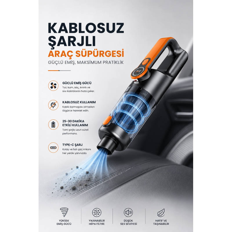 Kablosuz Şarjlı Araç Ve Ev Tipi El Süpürgesi Kablosuz Şarjlı Araç Ve Ev Tipi El Süpürgesi
