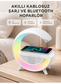 Kablosuz Şarjlı Bluetooth Hoparlör Ve Gece Lambası – Nfc, Fm Radyo, Rgb Işık