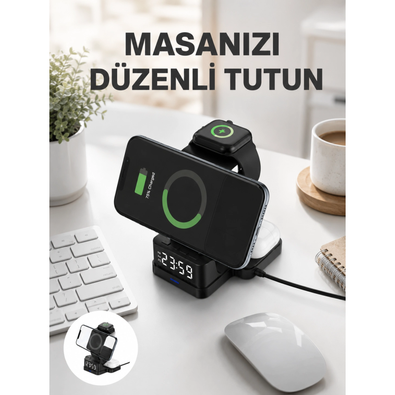 Kablosuz Şarjlı Dijital Masa Saati – 3 Parlaklık Seviyeli Led, Hızlı Şarj Yeni Nesil Kablosuz Şarjlı Dijital Masa Saati – 3 Parlaklık Seviyeli Led, Hızlı Şarj Yeni Nesil