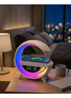 Kablosuz Şarjlı Led Işıklı Masa Saati Bluetooth Hoparlör Alarm Fonksiyonlu