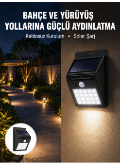 Kablosuz Solar Led Lamba | Bahçe, Veranda, Merdiven Işığı, Otomatik Aç-kapa Sensörlü Yeni Nesil