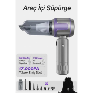 Kablosuz Taşınabilir Araç İçi El Süpürgesi 17000pa Güçlü Vakum 4’ü 1 Arada Çok Amaçlı Temizlik