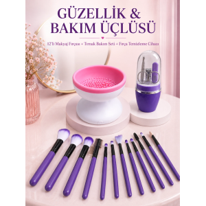 Kadın Güzellik Seti 12 Parça Makyaj Fırçası Fırça Yıkama Temizleme Cihazı Manikür Pedikür Tırnak Bakım Seti