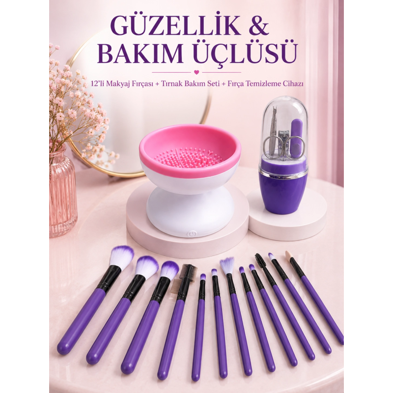 Kadın Güzellik Seti 12 Parça Makyaj Fırçası Fırça Yıkama Temizleme Cihazı Manikür Pedikür Tırnak Bakım Seti Kadın Güzellik Seti 12 Parça Makyaj Fırçası Fırça Yıkama Temizleme Cihazı Manikür Pedikür Tırnak Bakım Seti