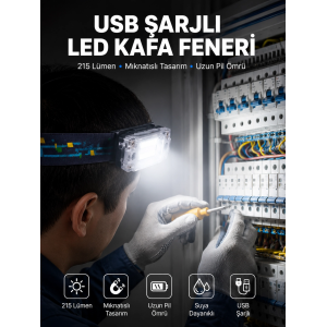 Kafa Lambası Led Fener Pratik Taşınabilir Ayarlanabilir Usb Şarjlı