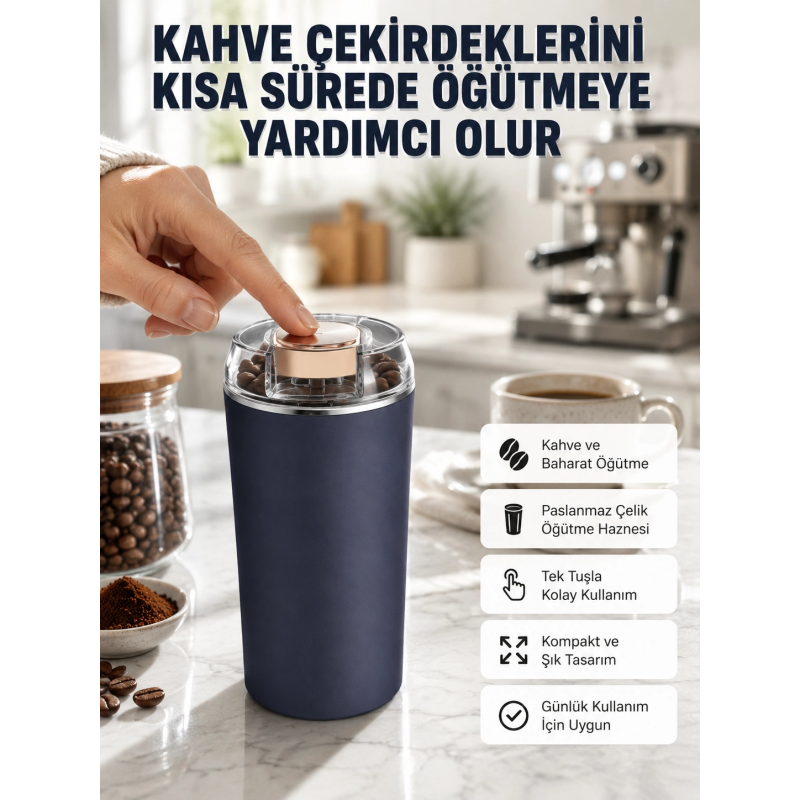 Kahve Ve Baharat Öğütücü Kolay Temizlenebilir Paslanmaz Çelik Taşınabilir Kahve Ve Baharat Öğütücü Kolay Temizlenebilir Paslanmaz Çelik Taşınabilir