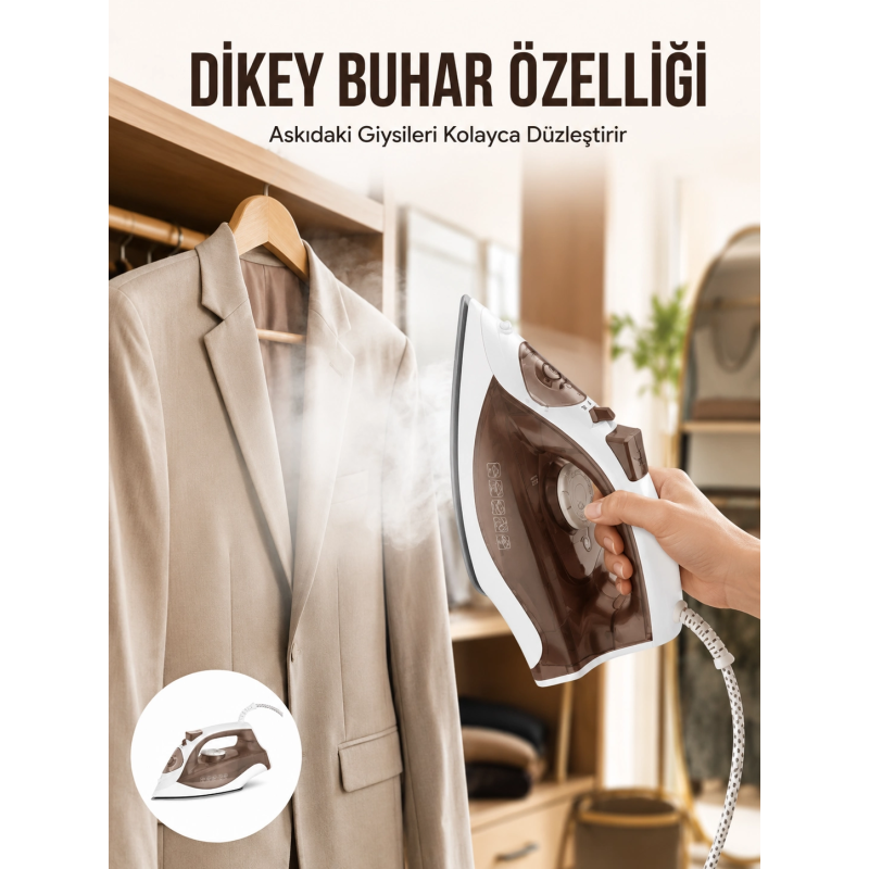 Kahverengi Buharlı Ütü 2200w Sürekli Buhar 120 G Şok Buhar Kahverengi Buharlı Ütü 2200w Sürekli Buhar 120 G Şok Buhar
