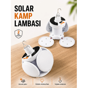 Kamp Lambası Işıldak Beyaz Işık Güneş Enerjili Solar Aydınlatma 5 Kanatlı Katlanabilir