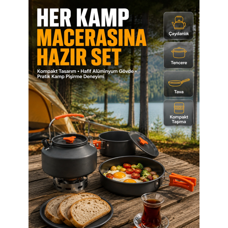 Kamp Mutfak Seti Alüminyum Çaydanlık Tencere Tava Hafif Ve Taşınabilir Tasarım Kamp Mutfak Seti Alüminyum Çaydanlık Tencere Tava Hafif Ve Taşınabilir Tasarım