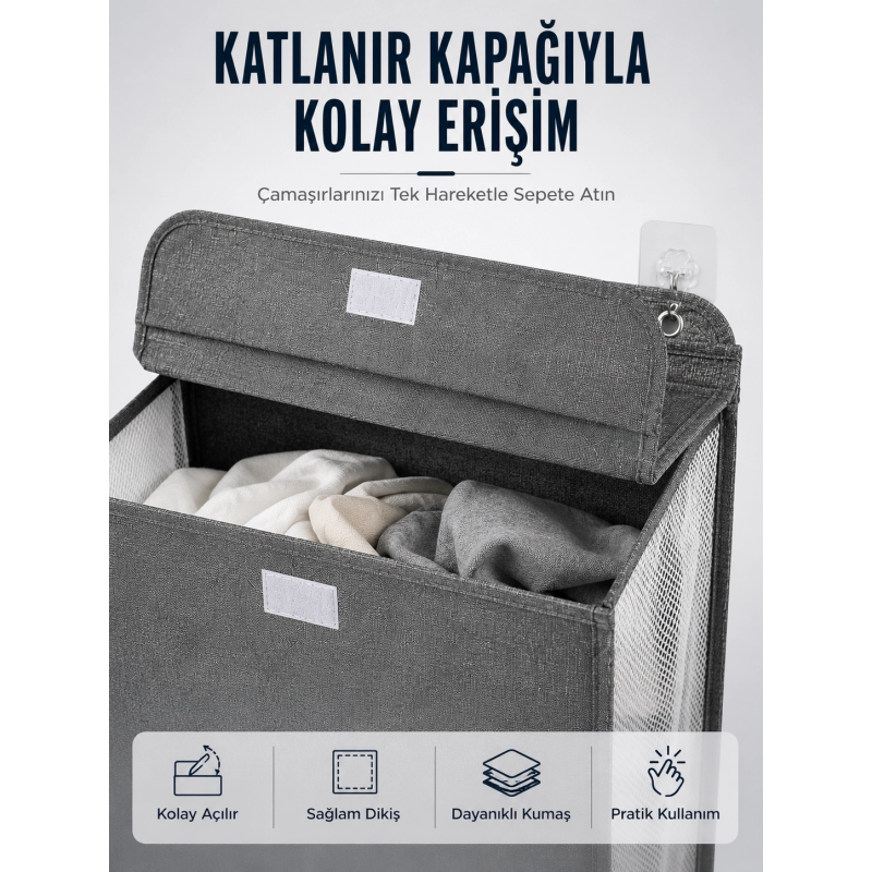 Kapaklı Duvar Tipi Kirli Çamaşır Sepeti Yer Tasarrufu Sağlayan Kapaklı Duvar Tipi Kirli Çamaşır Sepeti Yer Tasarrufu Sağlayan