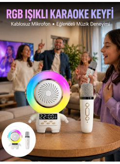 Karaoke Özellikli Astronot Bluetooth Hoparlör Kablosuz Mikrofonlu