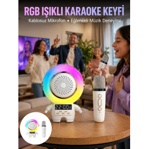 Karaoke Özellikli Astronot Bluetooth Hoparlör Kablosuz Mikrofonlu