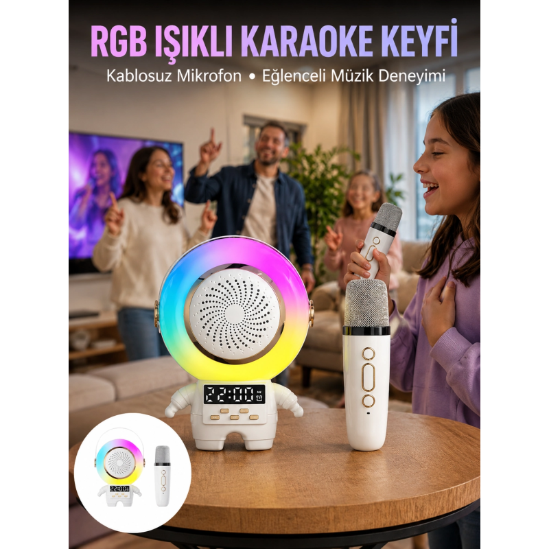 Karaoke Özellikli Astronot Bluetooth Hoparlör Kablosuz Mikrofonlu Karaoke Özellikli Astronot Bluetooth Hoparlör Kablosuz Mikrofonlu
