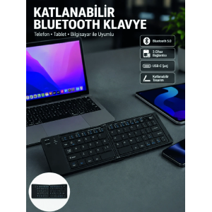 Katlanabilir Bluetooth Klavye 3 Cihaz Bağlantılı Kablosuz Taşınabilir Klavye
