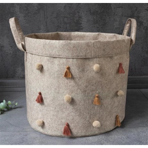 Katlanabilir Çok Amaçlı Ponponlu Yuvarlak Düzenleyici Saklama Kutusu Organizer Keçe (mini Boy) - 03785