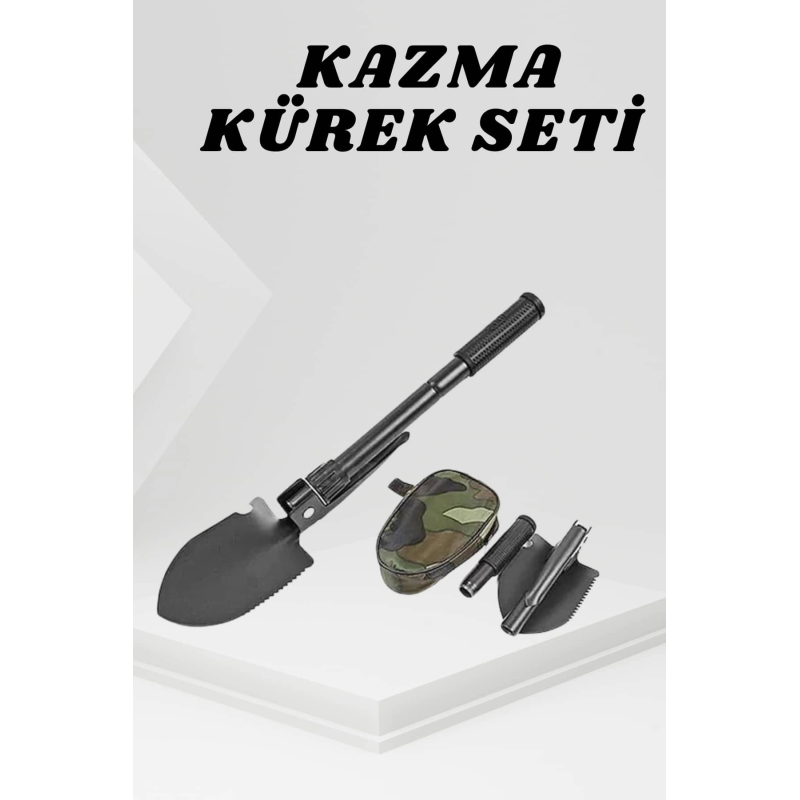 Katlanabilir Kamp Küreği Küçük Kazma Kürek Seti Pusulalı Katlanabilir Kamp Küreği Küçük Kazma Kürek Seti Pusulalı