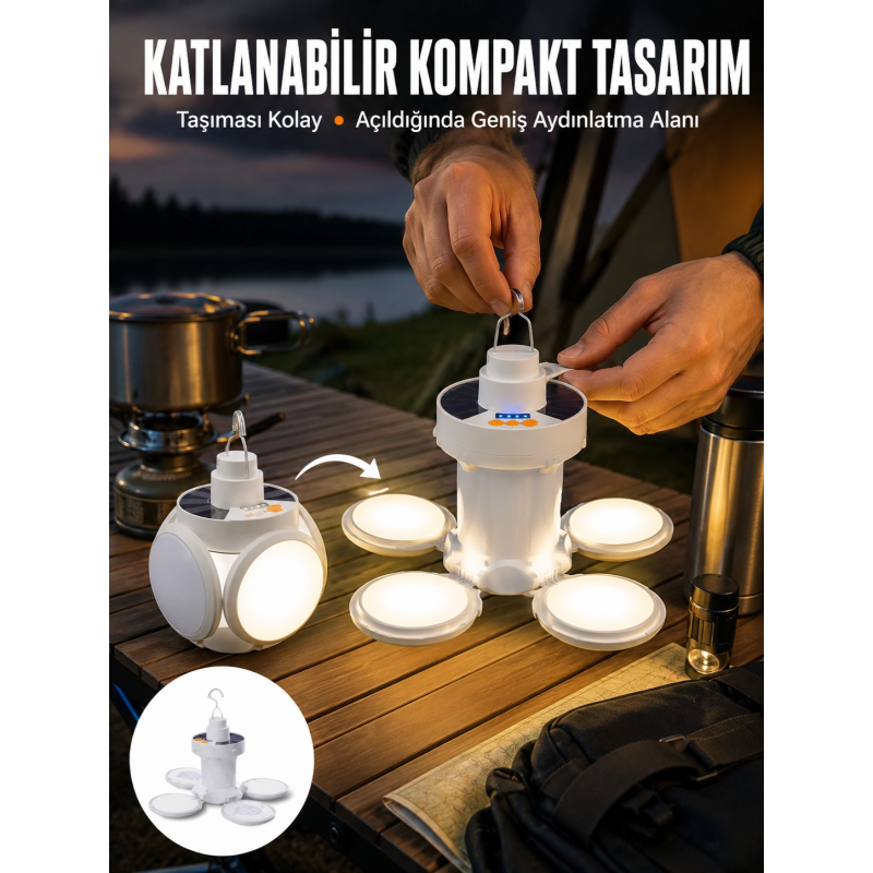Katlanabilir Taşınabilir Kamp Lambası Işıldak Beyaz Işık Güneş Enerjili Solar Aydınlatma Yeni Nesil Katlanabilir Taşınabilir Kamp Lambası Işıldak Beyaz Işık Güneş Enerjili Solar Aydınlatma Yeni Nesil