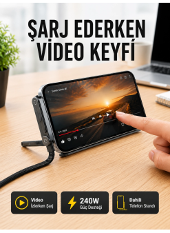 Katlanabilir Telefon Standlı 240w Type-c Hızlı Şarj Kablosu