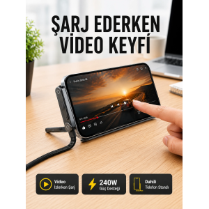 Katlanabilir Telefon Standlı 240w Type-c Hızlı Şarj Kablosu