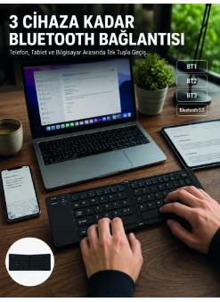 Katlanır Bluetooth Klavye Telefon Tablet Laptop Uyumlu Kablosuz Klavye