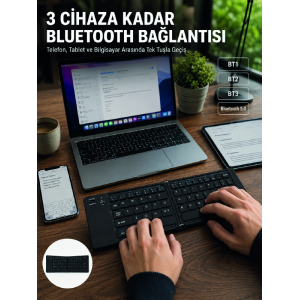 Katlanır Bluetooth Klavye Telefon Tablet Laptop Uyumlu Kablosuz Klavye