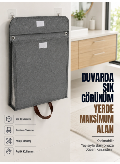 Katlanır Duvar Askılı Çamaşır Sepeti Geniş İç Hacimli Banyo Düzenleyici