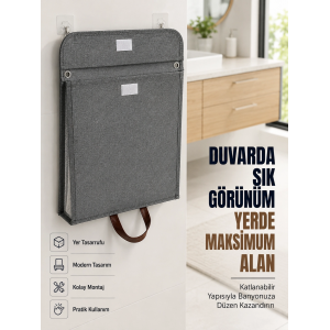Katlanır Duvar Askılı Çamaşır Sepeti Geniş İç Hacimli Banyo Düzenleyici