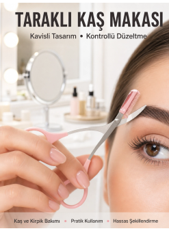 Kavisli Kaş Kirpik Düzeltici Bıyık Alma Taraklı Kaş Makası Yüz Bakım Seti Makas