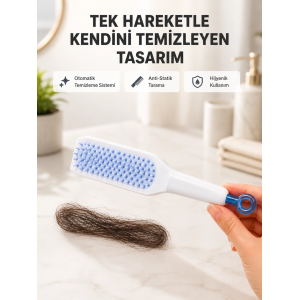 Kendi Kendini Temizleyen Saç Tarağı – Anti-statik, Silikon Uçlu, Abs Malzeme, 22x4 Cm