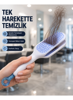 Kendi Kendini Temizleyen Saç Tarağı – Anti-statik, Silikon Uçlu, Abs Malzeme, 22x4 Cm