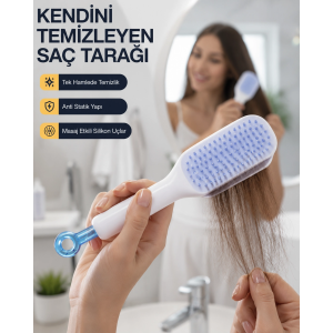 Kendini Temizleyen Ergonomik Saç Tarağı – Abs Gövde, Silikon Diş