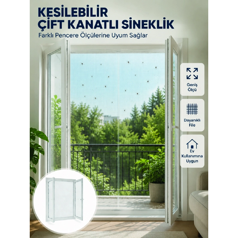 Kesilebilir Çift Kanatlı Pencere Sinekliği Dayanıklı File Kesilebilir Çift Kanatlı Pencere Sinekliği Dayanıklı File