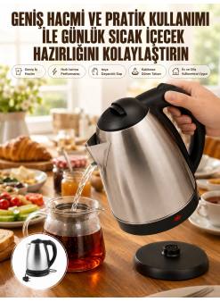 Kettle Su Isıtıcı C F Priz Uyumlu 220 - 240 V Paslanmaz Çelik Kablolu
