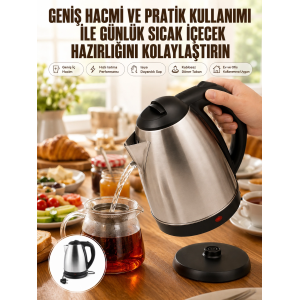 Kettle Su Isıtıcı C F Priz Uyumlu 220 - 240 V Paslanmaz Çelik Kablolu