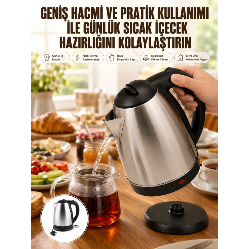 Kettle Su Isıtıcı C F Priz Uyumlu 220 - 240 V Paslanmaz Çelik Kablolu Kettle Su Isıtıcı C F Priz Uyumlu 220 - 240 V Paslanmaz Çelik Kablolu