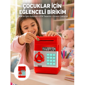 Kırmızı Atm Kasa Tipi Para Biriktirme Kumbarası