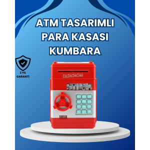 Kırmızı Atm Tasarımlı Şifreli Para Kasası Kumbara