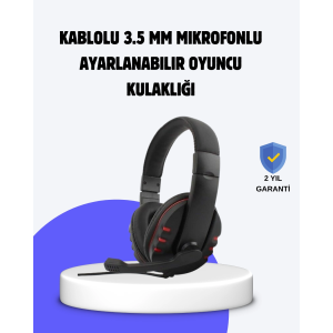 Kırmızı Kulaklık Mikrofonlu Ayarlanabilir Konforlu Tasarımlı