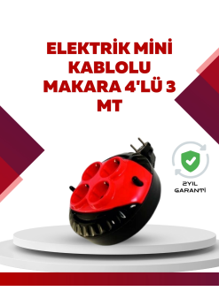 Kırmızı Renk 3 Metre 4’lü Kablolu Priz Makarası