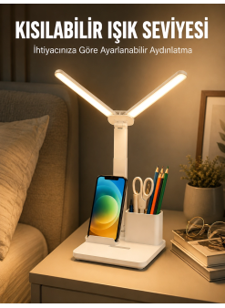 Kısılabilir Led Masa Lambası – Kalemlik, Telefon Standı Ve Okuma Işığı Bir Arada Yeni Nesil