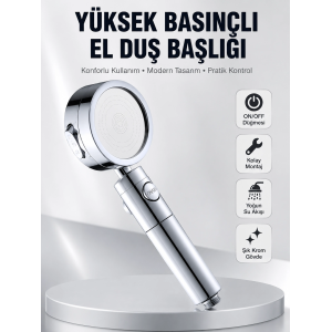 Kolay Montajlı 3 Modlu Yüksek Basınç Duş Başlığı