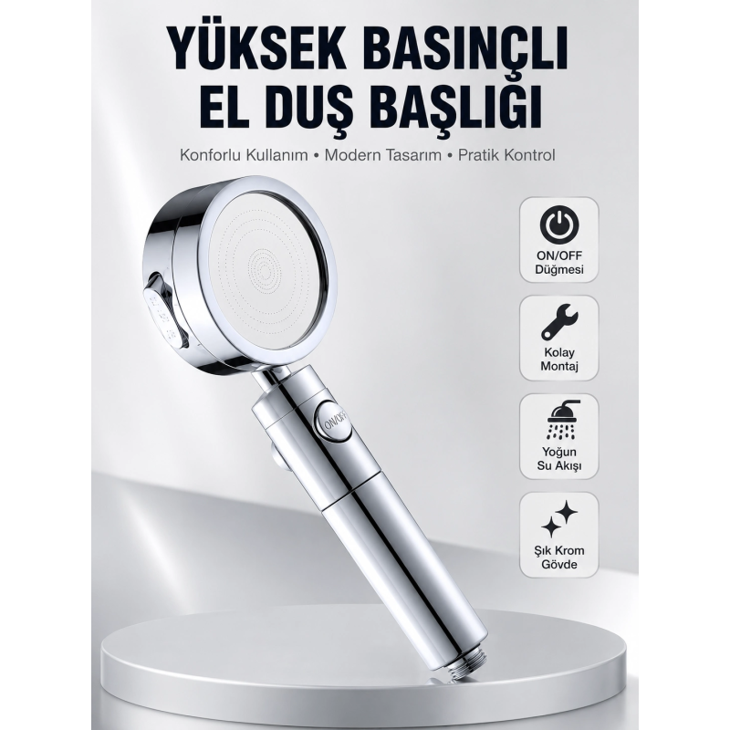 Kolay Montajlı 3 Modlu Yüksek Basınç Duş Başlığı Kolay Montajlı 3 Modlu Yüksek Basınç Duş Başlığı