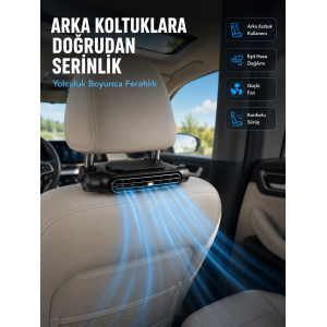 Koltuk Başlığına Takılan Araç Soğutucu Fan Ayarlanabilir 3 Hız Kademeli