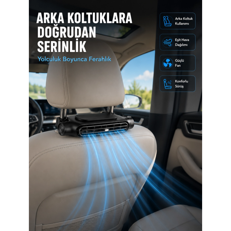 Koltuk Başlığına Takılan Araç Soğutucu Fan Ayarlanabilir 3 Hız Kademeli Koltuk Başlığına Takılan Araç Soğutucu Fan Ayarlanabilir 3 Hız Kademeli