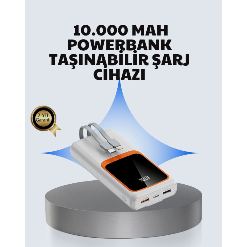 Kompakt 10000 Mah Powerbank – Dijital Göstergeli, Type-c Ve Lightning Uyumlu