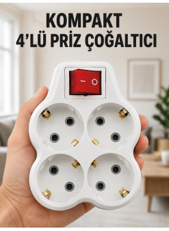 Kompakt 4’lü Priz Çoklayıcı Kablosuz Anahtarlı Ev Ofis Priz Çoğaltma Adaptörü