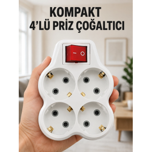 Kompakt 4’lü Priz Çoklayıcı Kablosuz Anahtarlı Ev Ofis Priz Çoğaltma Adaptörü