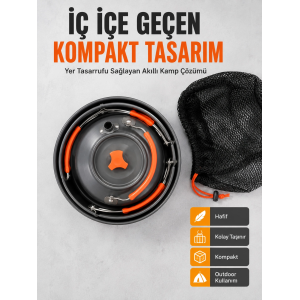 Kompakt Kamp Yemek Seti Alüminyum Tencere Tava Çaydanlık Taşıma Fileli Outdoor Set